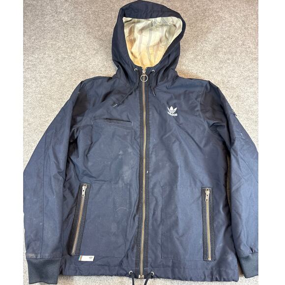 VINTAGE Adidas Trefoil Jacket Mens Large Blue Full Zip Lined Hooded Outdoor - Picture 1 of 8